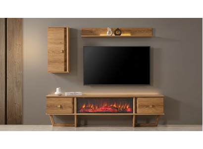 TV Lowboard Wandschrank Wandregal Stil modern braun Kamin