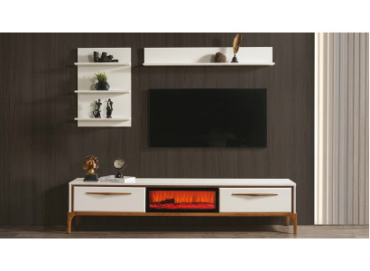 TV Lowboard Wandschrank Wandregal Stil modern weiß Kamin
