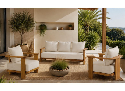 Terrassenmöbel Set Beige Modern Komfort 3-Sitzer Sofa Sessel Kissen
