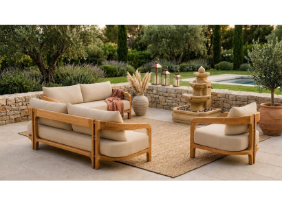 Terrassenmöbel Set Beige Stilvoll 3-Sitzer Sofa Sessel Sofakissen Set