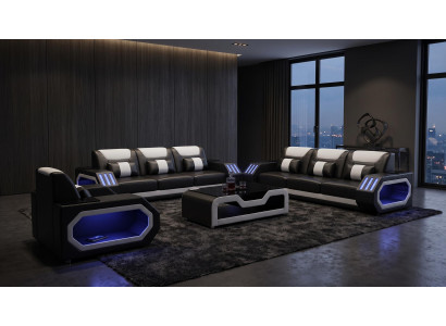 Wohnzimmer 3+3+1 Set Modern Schwarz Sessel Sofa Couchgruppe Luxus