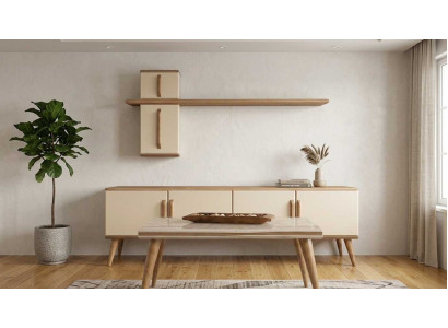 Wohnzimmer Set Beige Modern Luxus Sideboard Regal Couchtisch