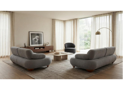Wohnzimmer Polstergarnitur Grau Stoff 3-Sitzer Sofa Stoffsessel Modern