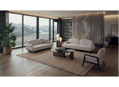 Wohnzimmer Polstergarnitur Grau Stoff 3-Sitzer Sofa Stoffsessel Design