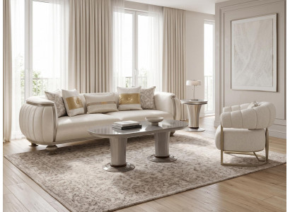 Wohnzimmer set 3-Sitzer Sofa Sessel Couchtisch Beistelltisch Weiß