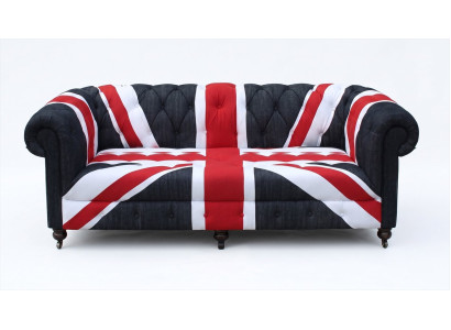 Union Jack 3-Sitzer Sofa Chesterfield Blau Stoff Vintage British Retro