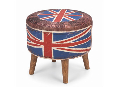 Union Jack Hocker Rund British Style Vintage Textil Holzfüße Design