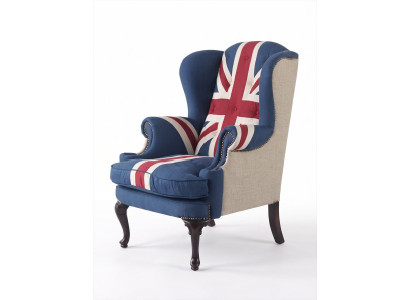 Union Jack Ohrensessel Wingback British Style Vintage Sessel Holzfüße