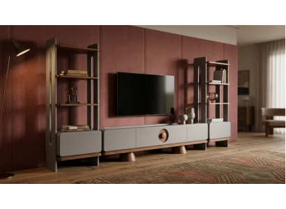 TV-Board Set Modern Grau Holz Luxus Wohnwand TV Wand Lowboard