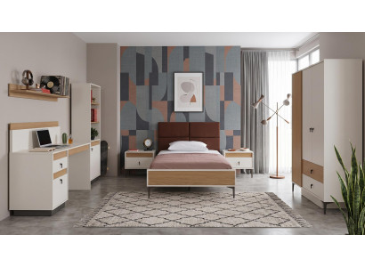 Weißes Jugendzimmer Bett Nachttische Kleiderschrank Schreibtisch Bücherregal