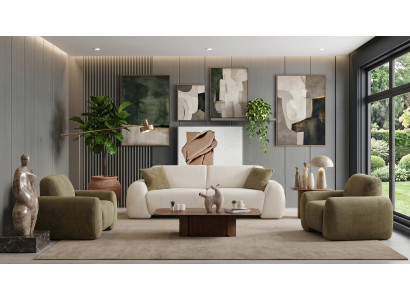 Wohnzimmer Set 3 Sitzer Sofa 2x Sessel Modern Beige Elegant