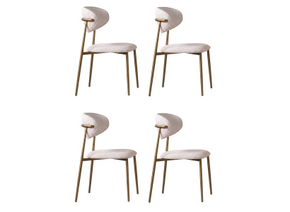 Stuhl Set 4x Beige Textil Edelstahl Modern Einfarbig Gepolstert Esszimmer