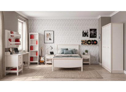 Weißes Jugendzimmer Bett Nachttische Kleiderschrank Schreibtisch Bücherregal