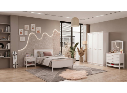 Weißes Jugendzimmer Bett Kleiderschrank Kommode Nachttische Schlafzimmer