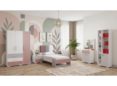Weißes Jugendzimmer Bett Nachttische Kommode Kleiderschrank Bücherregal