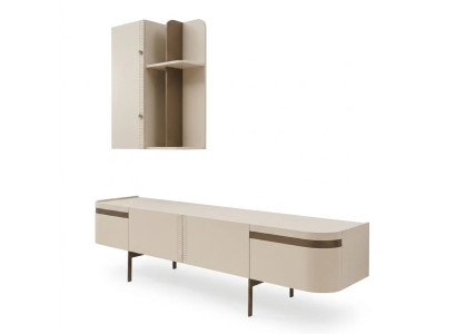 TV-Wohnwand Beige MDF Modern Einfarbig TV-Lowboard Wandregal