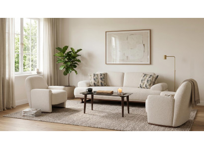 Weiße Sofa Garnitur 3+1+1-Sitzer Textil Holz Modern Einfarbig
