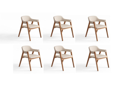 Stühle 6x Beige Textil Holz Modern Einfarbig Esszimmerstuhl Set