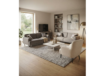 Wohnzimmer-Set 2x Schlafsofa Grau Sessel Hoher Rückenlehne Weiß