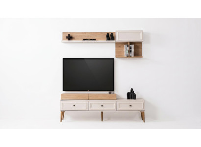 TV-Wohnwand Beige Holz Modern Einfarbig Wandregale Wohnwand Wohnzimmer