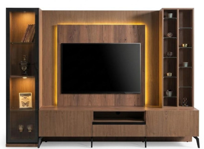 Wohnwand TV Wand Lowboard Vitrine Holz Braun Modern Luxus