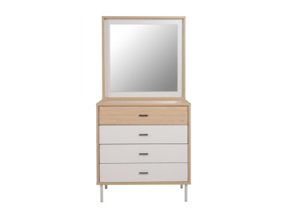 Weiß-braune Kommode mit Spiegel Holzkommode 4 Schubladen Jugendmöbel modern