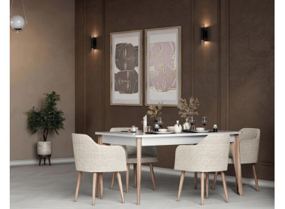Weiß Esszimmer Set Esstisch 4x Stühle Holz Textil Modern Elegant Stil