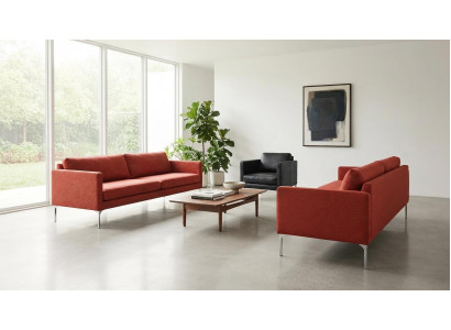 Zwei Sofas Rot Stoff Polstersofa Sessel Schwarz Kunstleder Wohnzimmer