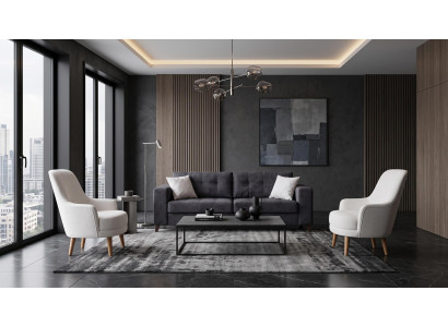 Wohnensemble Sofa 3-Sitzer 2 Sessel Weiß Grau Exklusives