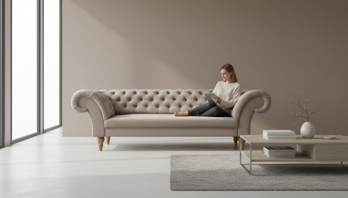 CHESTERFIELD SOFA COUCH STOFF SOFAGARNITUR TEXTIL 3 SITZER NEU MADE IN EU