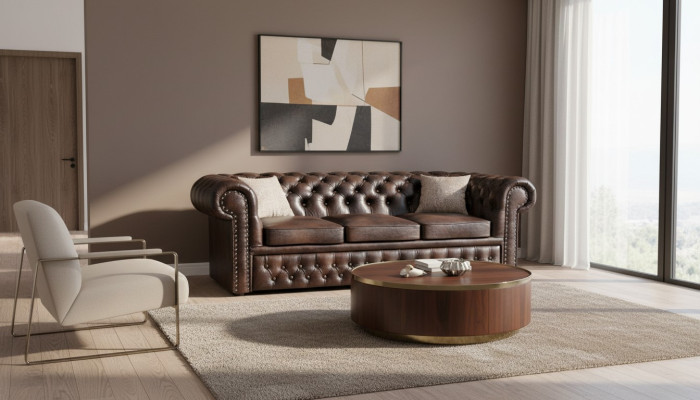 Chesterfield Sofa Couch Ledersofa Polster Garnitur Leicester Wohn Couchen Neu