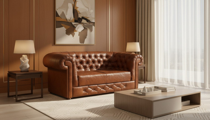 Chesterfield Couch Sofa Garnitur 3 Sitzer Polster Leder Sofas Couchen Neu BANTRY
