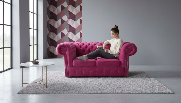 Chesterfield Textil Samt Stoff Sofa Couch Polster 2 Sitz Klassische Couchen Neu!