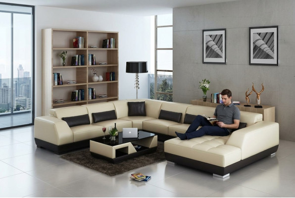 Modern Ledersofa Couch Wohnlandschaft Ecksofa Dekor Eck Design Garnitur