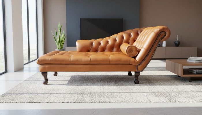 Chesterfield Chaiselongues Liege Ottomane Sofa Echtes Leder Relax Chaise Neu