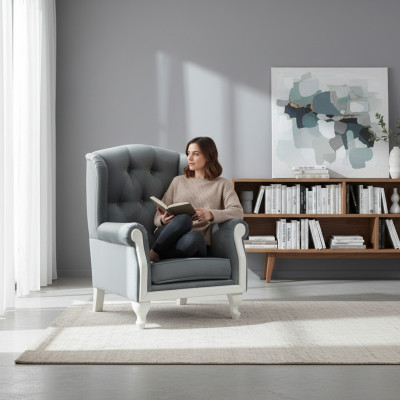 Chesterfield Ohrensessel Sessel Polster Fernseh Büro Couch leder Textil