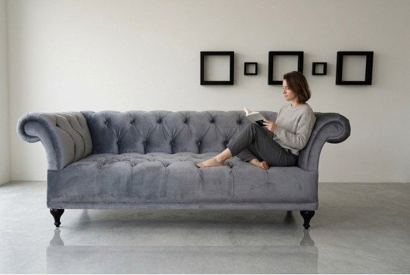 Chesterfield Sofa Polster Designer Couchen Sofas Garnitur Textil Stoff Textil 1