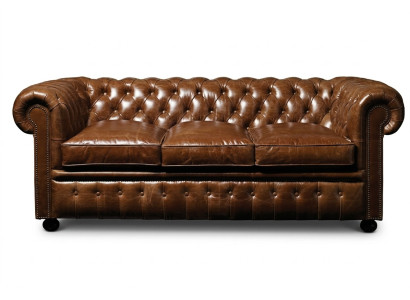 Brauner Leder Chesterfield Dreisitzer Luxus 3-er Wohnzimmer Couch