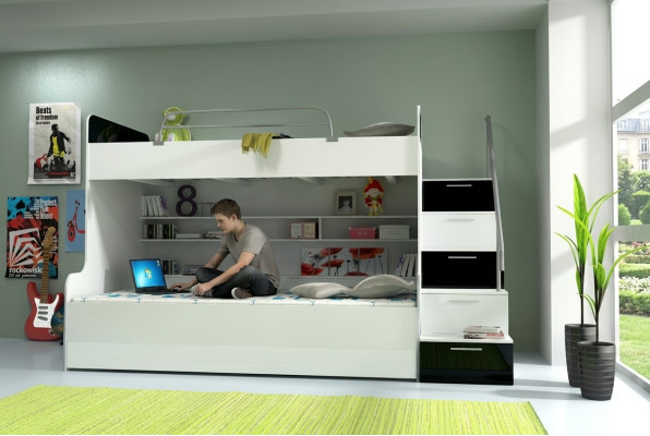 Doppelstockbett Etagenbett Bett Kinderbett Jugendbett Hochbett Neu Schwarz/Weiß