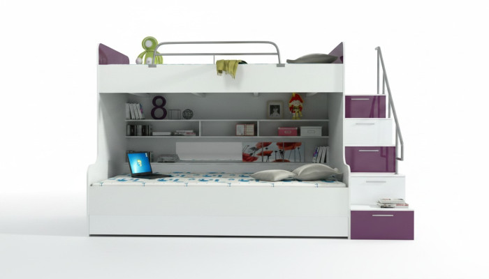 Doppelstockbett Etagenbett Bett Kinderbett Jugendbett Hochbett Neu Violett/Weiß
