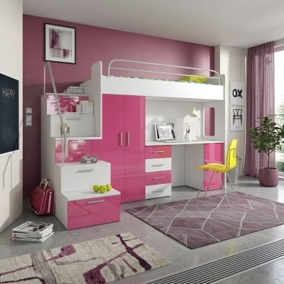 Doppelstockbett Etagenbett Doppelbett Jugend Bett Betten mit Schrank Tisch Neu