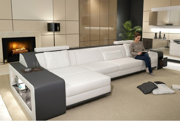 Design Ecksofa Sofa Couch Polster Sitz Eck Garnitur Sofas Leder Textil Themar WG