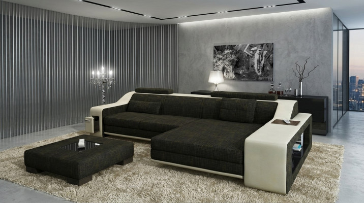 Design Ecksofa Sofa Couch Polster Sitz Sofas Eck Garnitur Textil Leder