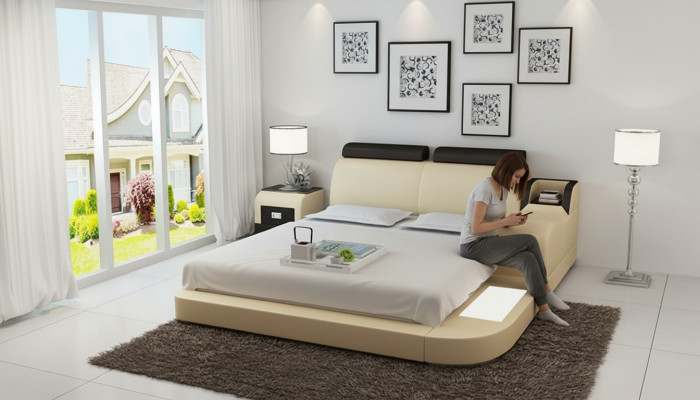 Bett Design Luxus Luxus Betten Leder Modernes Schlafzimmer 140/160/180 LB8813