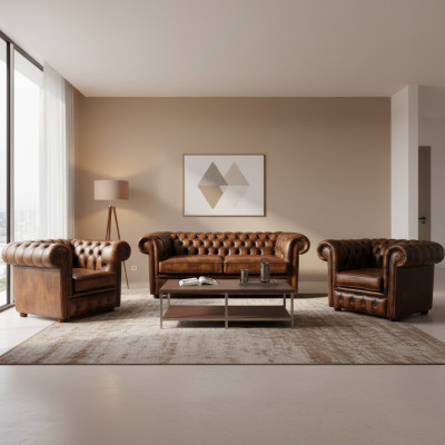 Chesterfield Ledersofa 2+1+1 Textil Couch Stoff Polster Sofa Garnitur