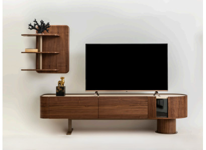 TV-Wandmöbel Set Moderner Stil Braune Holzrahmen Geräumige Regale