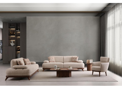 Sofa Set 2x 3-Sitzer Sofa 1x Sessel Modern Beige Elegant Design Neu