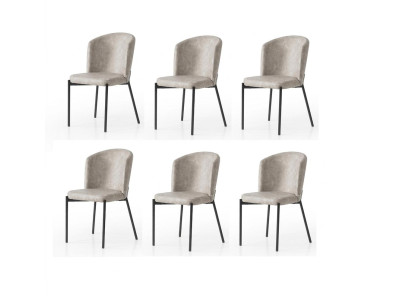 Stuhl-Set 6x Stuhl Beige Bequem Modern Stilvoll Stoff Weich Klassisch
