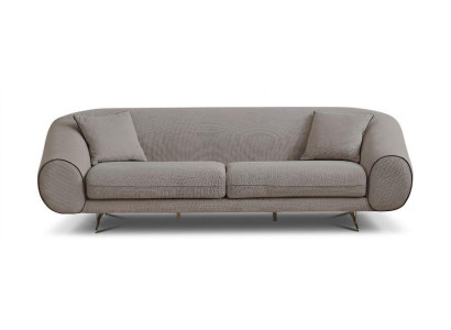 Sofa 3-Sitzer Beige Stoff Modern Mit Holzfüßen