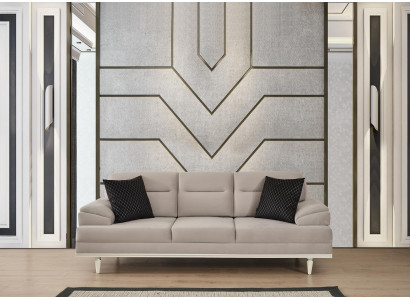 Modernes Beige Sofa Wohnzimmer Set Design Stoffcouch  Couchen Sofas 3 Sitz